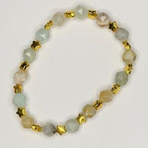 Blue opal bracelet stretchy handmade with star spacers